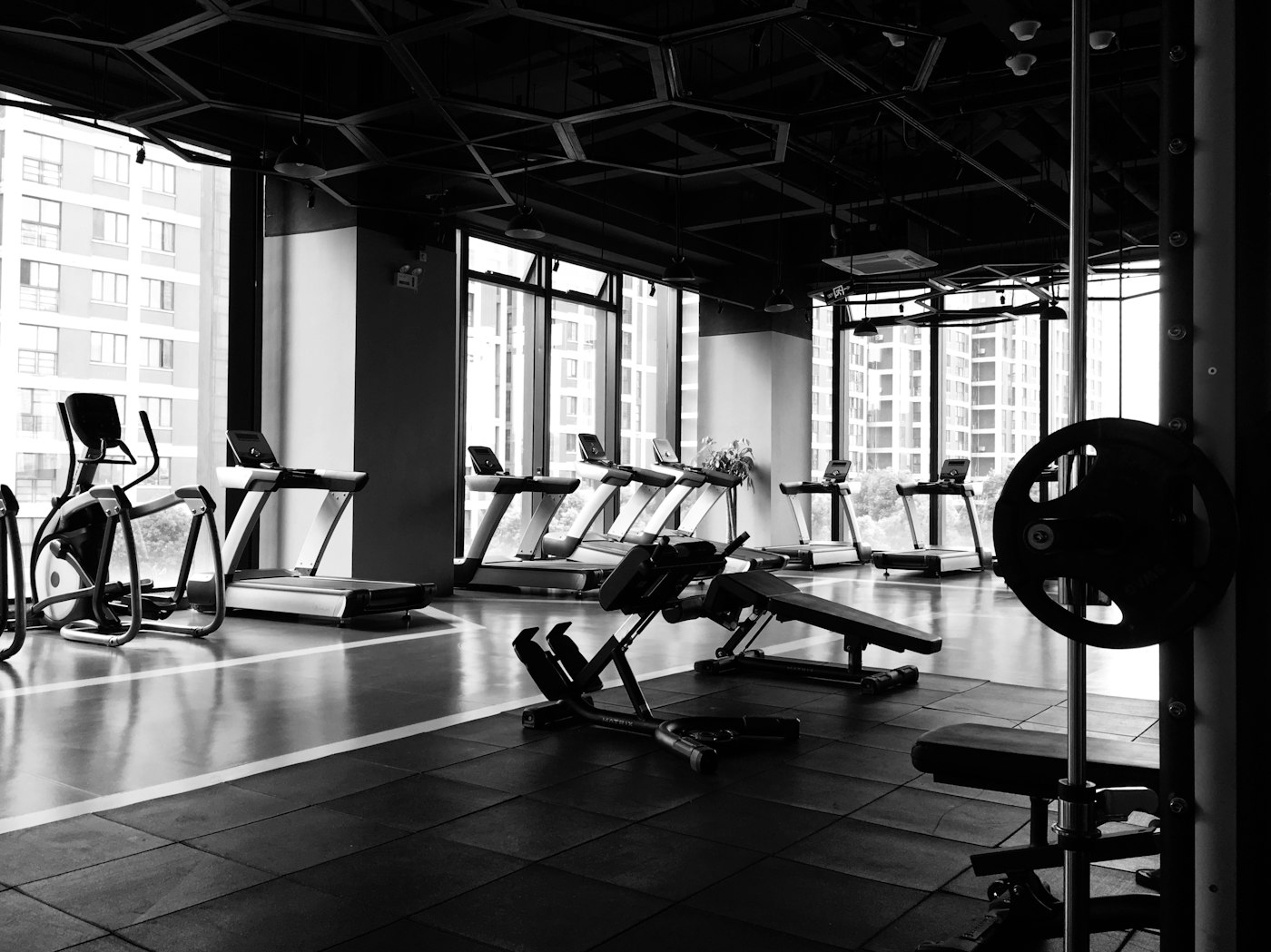 Indoor training facility with strength and cardio equipment